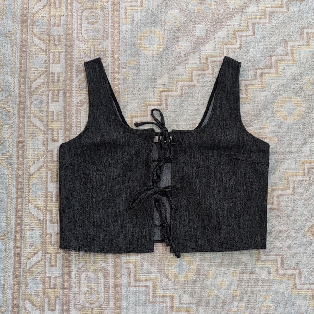 NLT Cotton Blend Black Denim Tie Top
